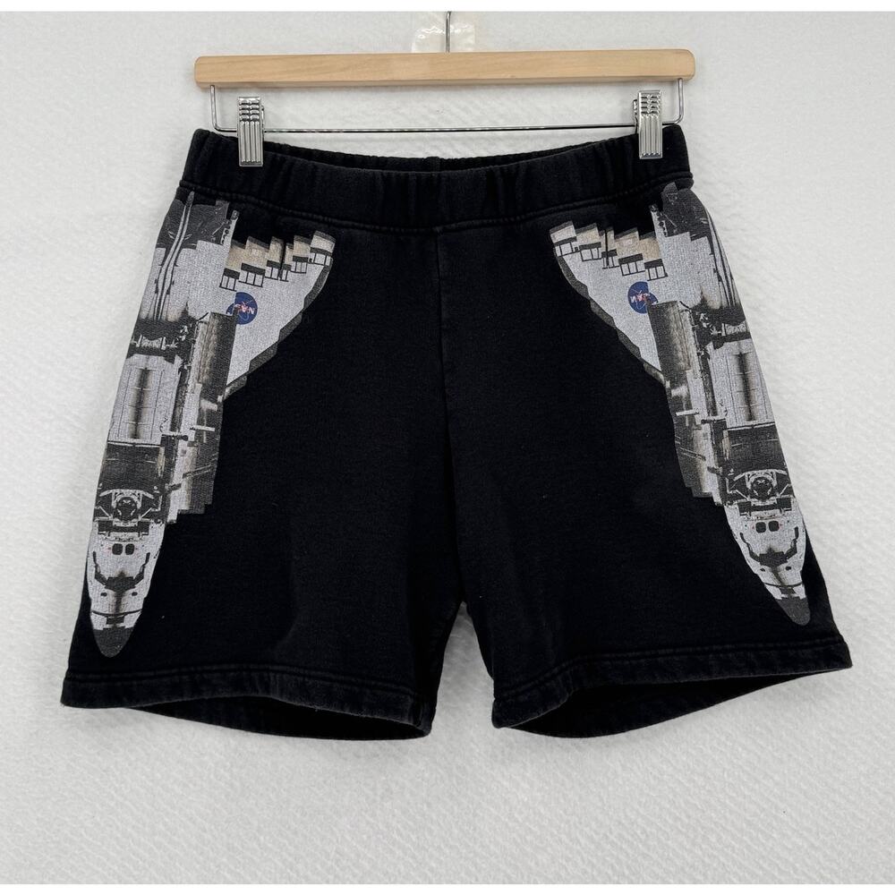 Marcelo Burlon Mens Black NASA Graphic Print Pull On Sweat Shorts Sz XS